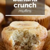 Banana Crunch Muffins with text overlay.