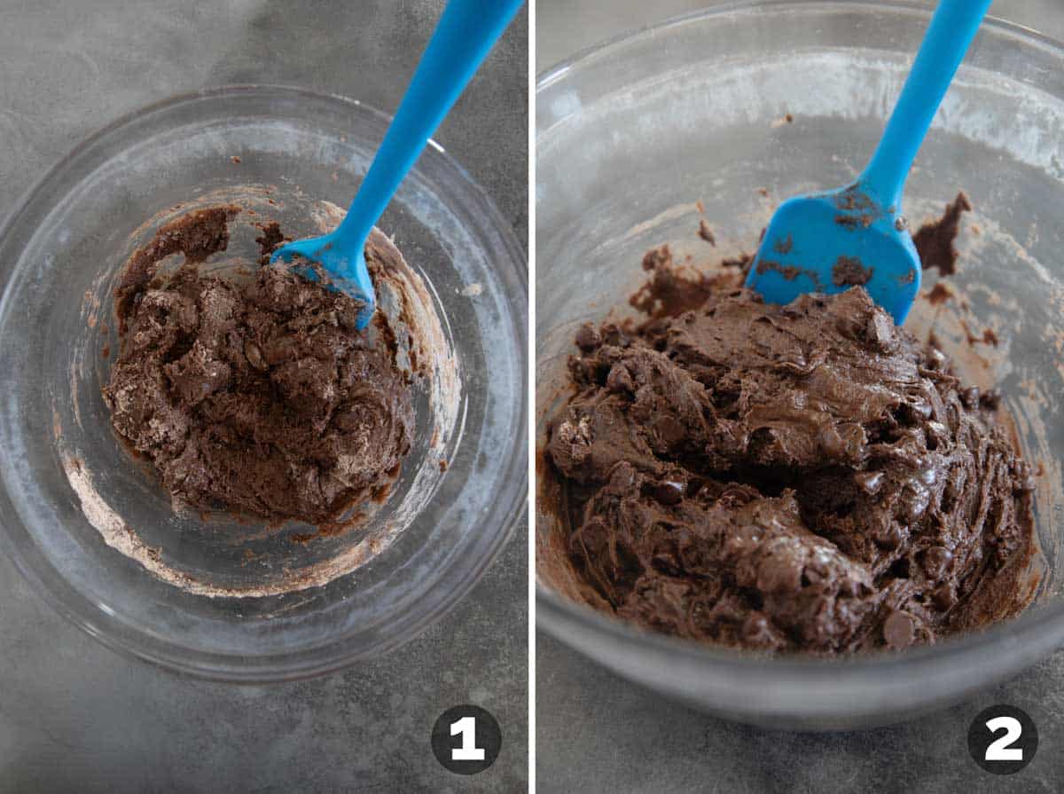 Mixing batter for cake mix brownies.