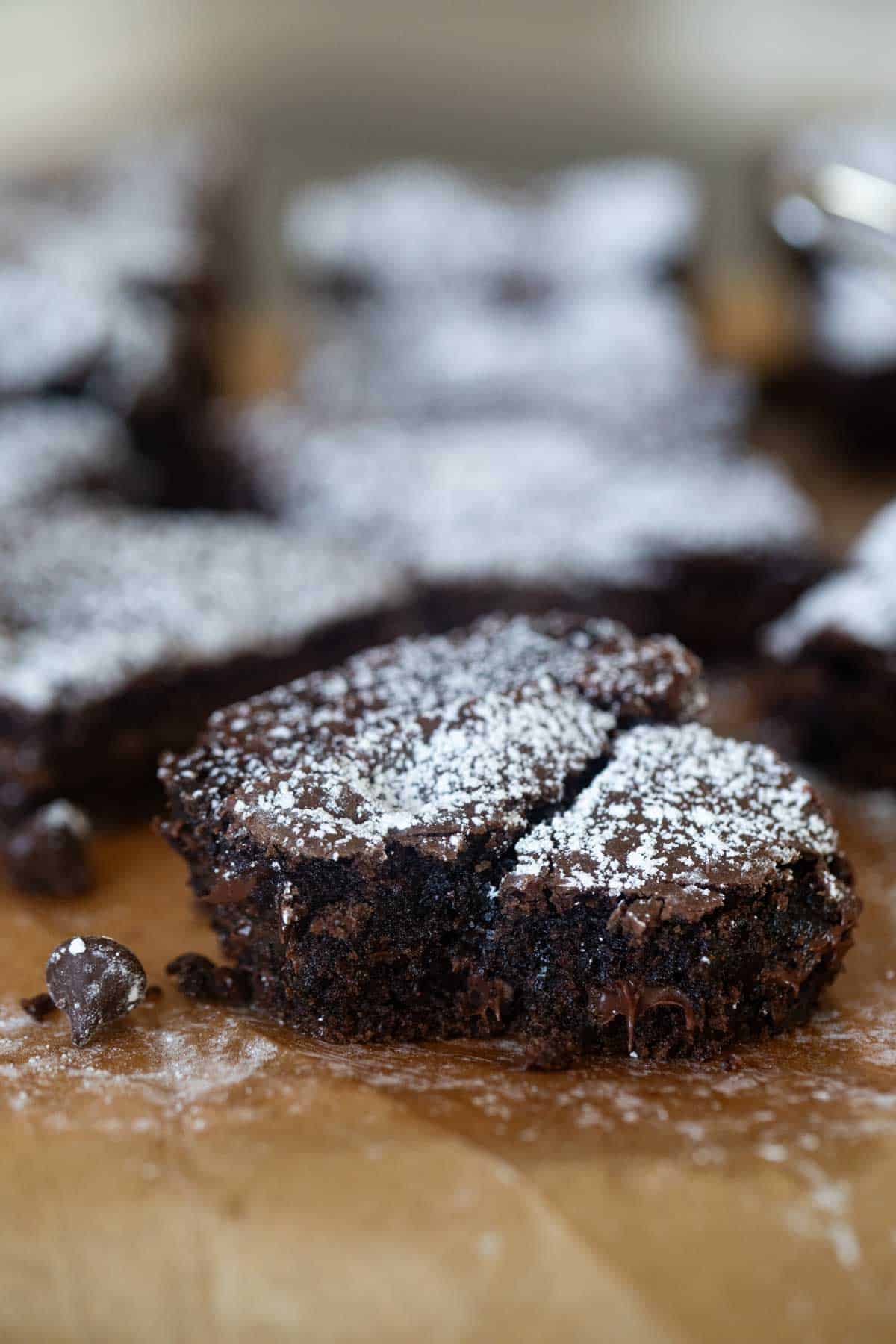 Cake Mix Brownie with a bite taken from it.