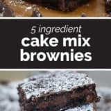 Cake Mix Brownies collage with text bar in the middle.