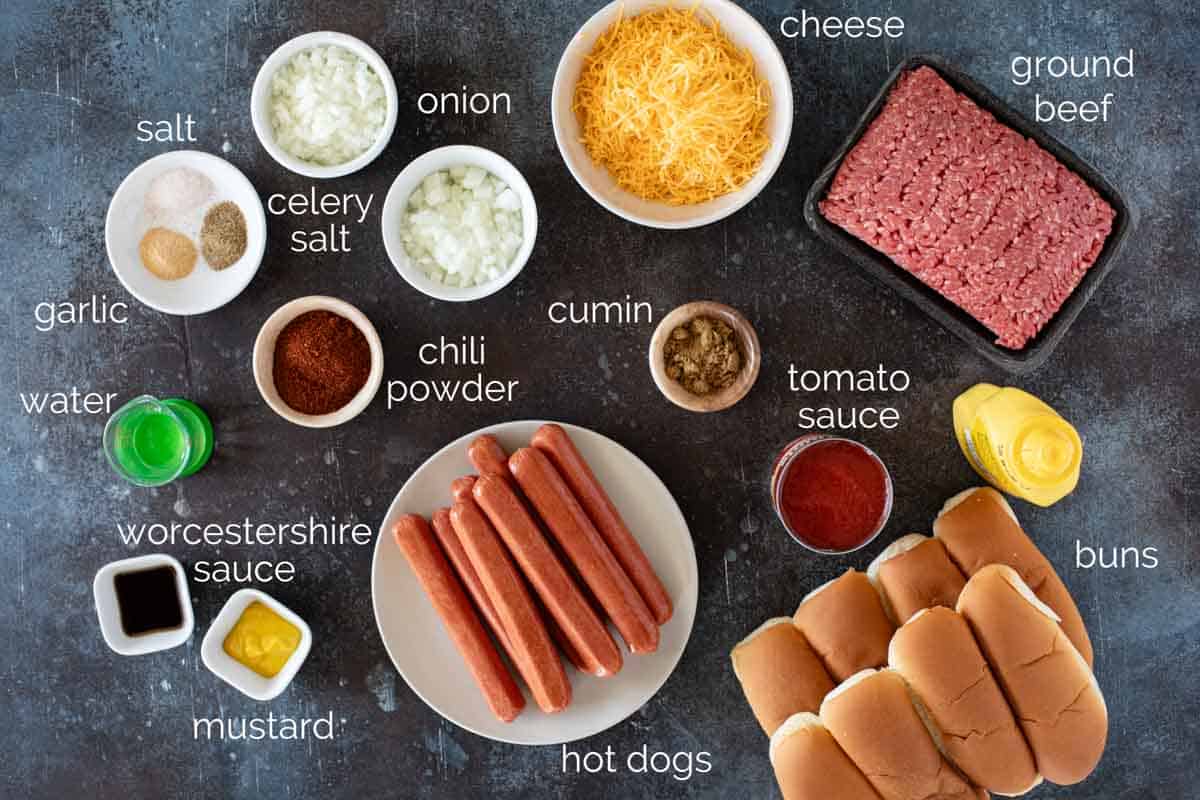 Ingredients for Coney Island Hot Dogs.