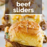 Enchilada Beef Sliders with text overlay.