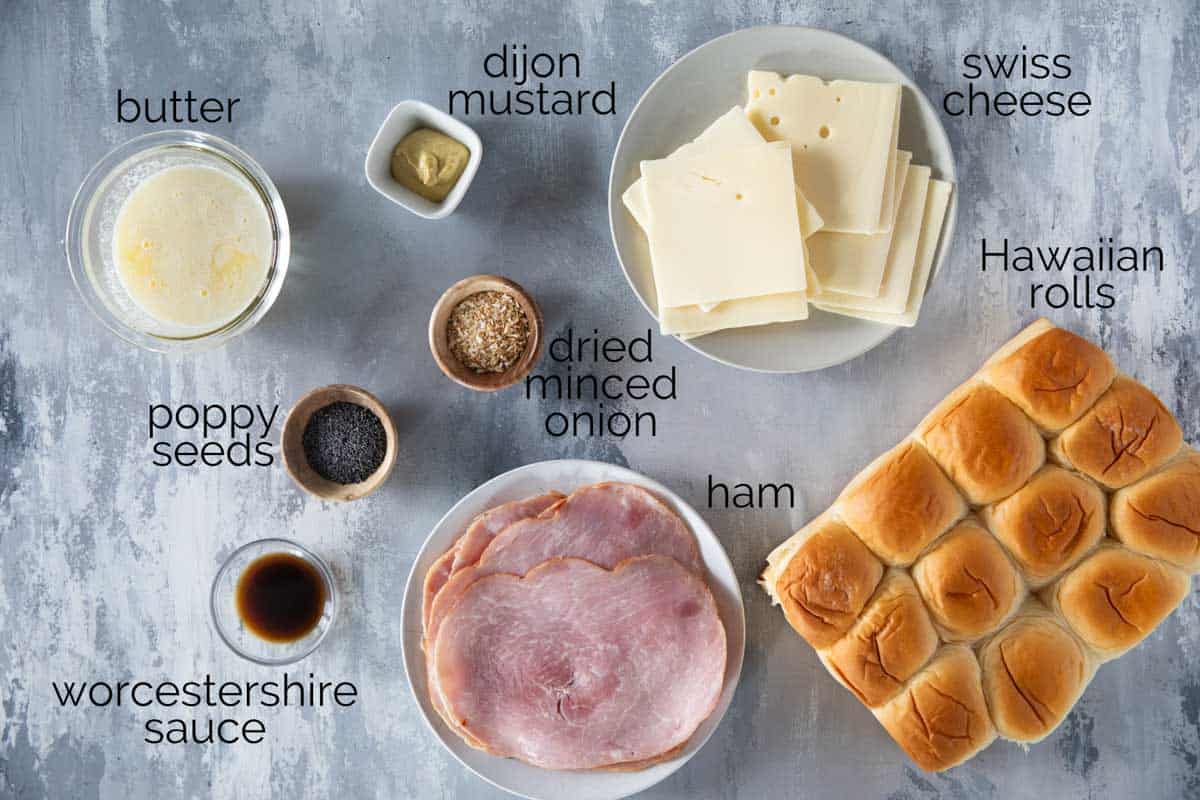 Ingredients for Ham and Cheese Sliders.