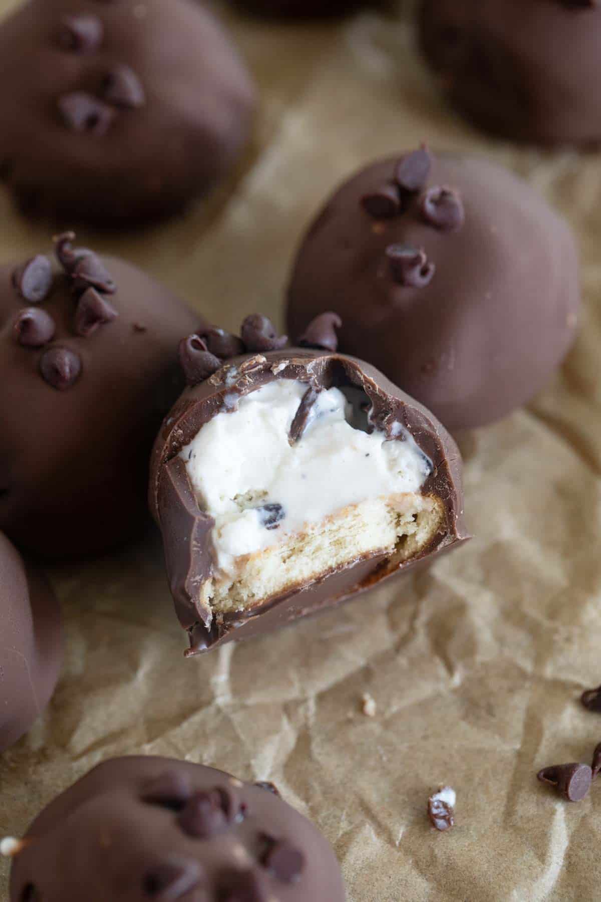 Ice Cream Bonbons with a bite taken from one.