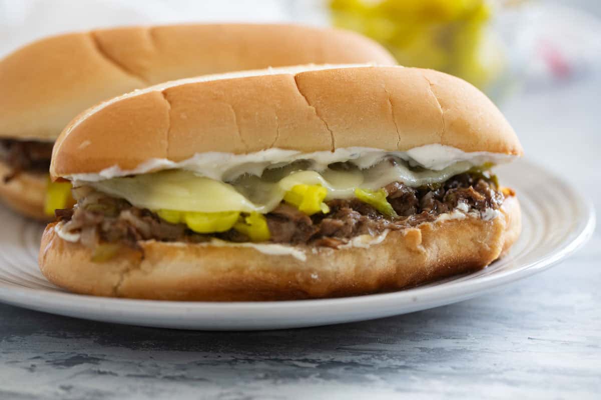 Italian Beef Sandwiches on a plate.