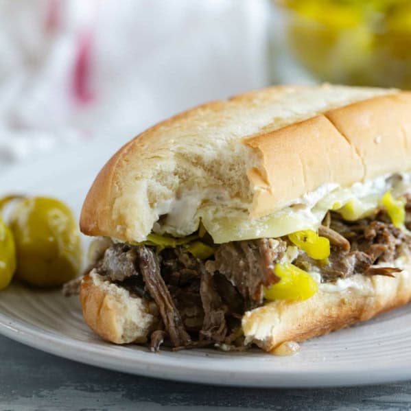 Italian Beef Sandwich with a bite taken from it.