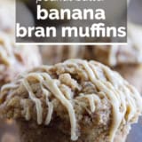 Peanut Butter Banana Bran Muffins with text overlay.