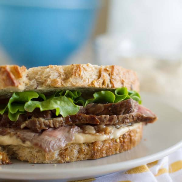 Steak Sandwich with Worcestershire Mayonnaise on whole grain bread.