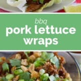 BBQ Pork Lettuce Wraps collage with text bar in the middle.