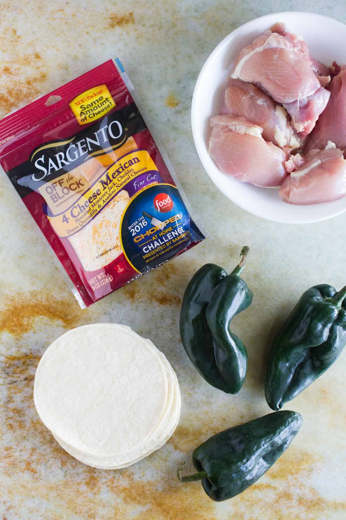 Ingredients for Chicken Tostadas with Poblano Cream Sauce.