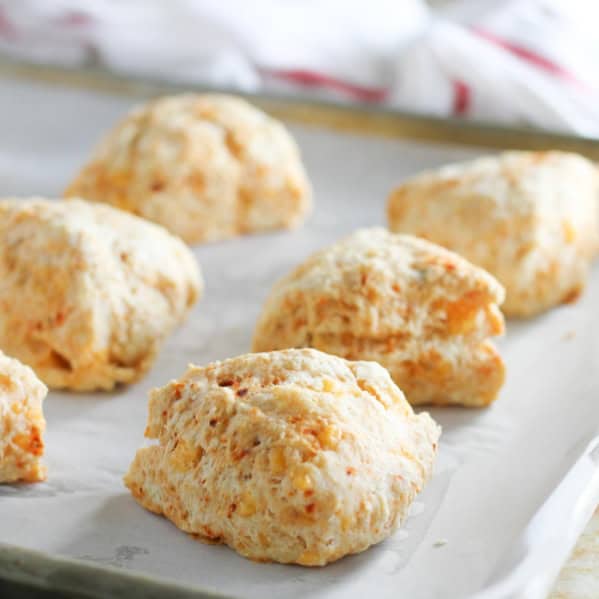 Chipotle Cheddar Scones on a baking sheet.