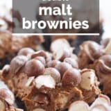 Double Malt Brownies with text overlay.