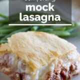 Mock Lasagna with text overlay.