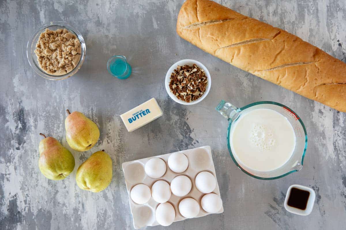 Ingredients for Pear Baked French Toast.