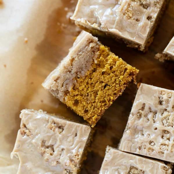 Pumpkin Coffee Cake with a slice turned on its side.