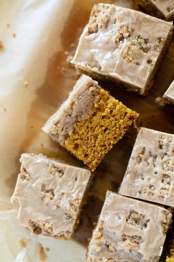 Pumpkin Coffee Cake with a slice turned on its side.