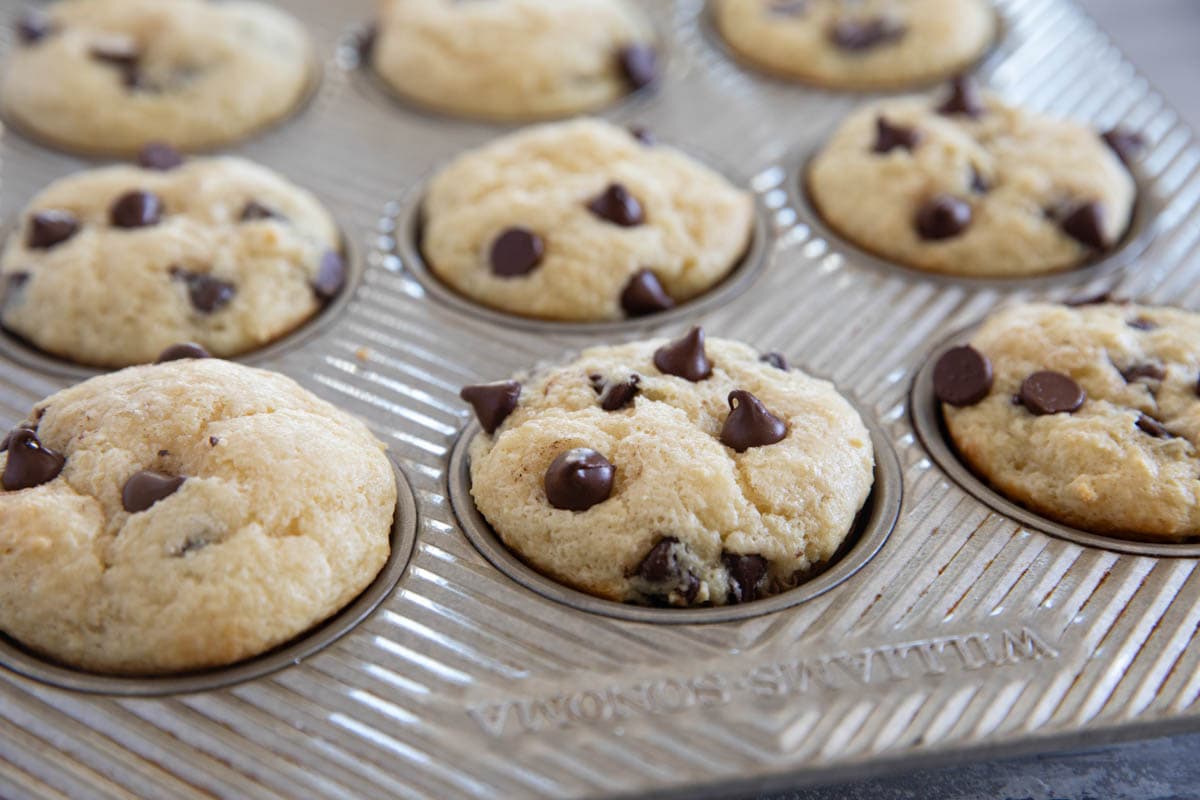 Sour Cream Muffins with Chocolate Chips in a baking tin.