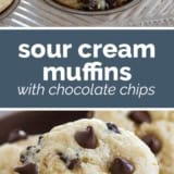 Sour Cream Muffins with Chocolate Chips collage with text bar in the middle.