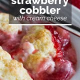 Strawberry Cobbler with Cream Cheese with text overlay.