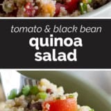 Tomato and Black Bean Quinoa Salad collage with text bar in the middle.