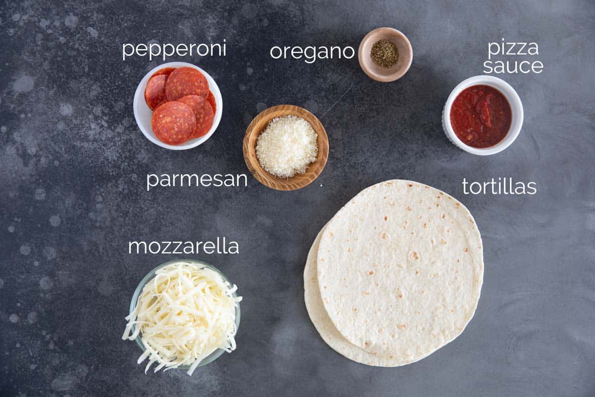 Ingredients to make a Tortilla Pizza.