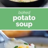 Baked Potato Soup collage with text bar in the middle.