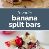 Banana Split Bars collage with text bar in the middle.