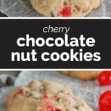 Cherry Chocolate Nut Cookies collage with text bar in the middle.