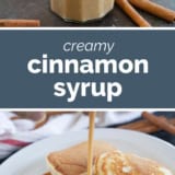 Cinnamon Syrup collage with text bar in the middle.