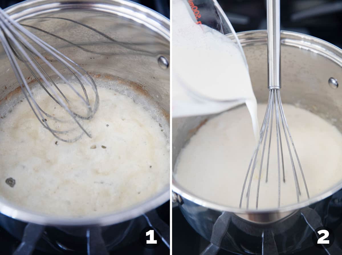 Making cream sauce for creamed corn.