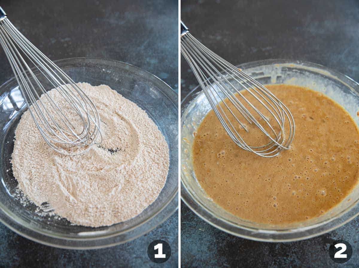 Whisking ingredients together to make French Toast batter.