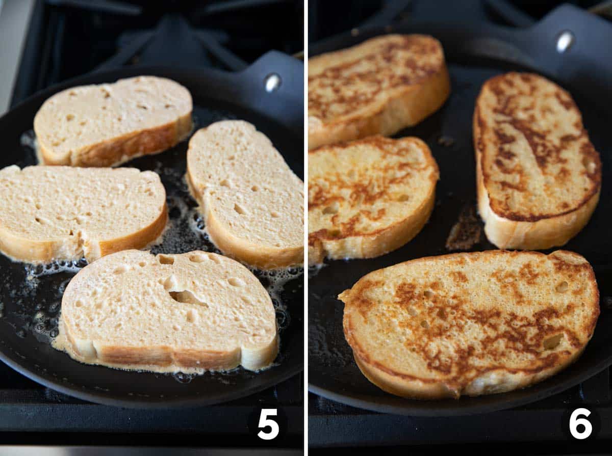 Frying French toast on a skillet in butter.