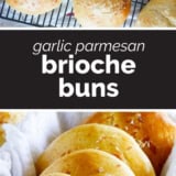 Garlic Parmesan Brioche Buns collage with text bar.