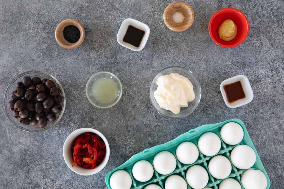 Ingredients for Halloween Deviled Eggs.