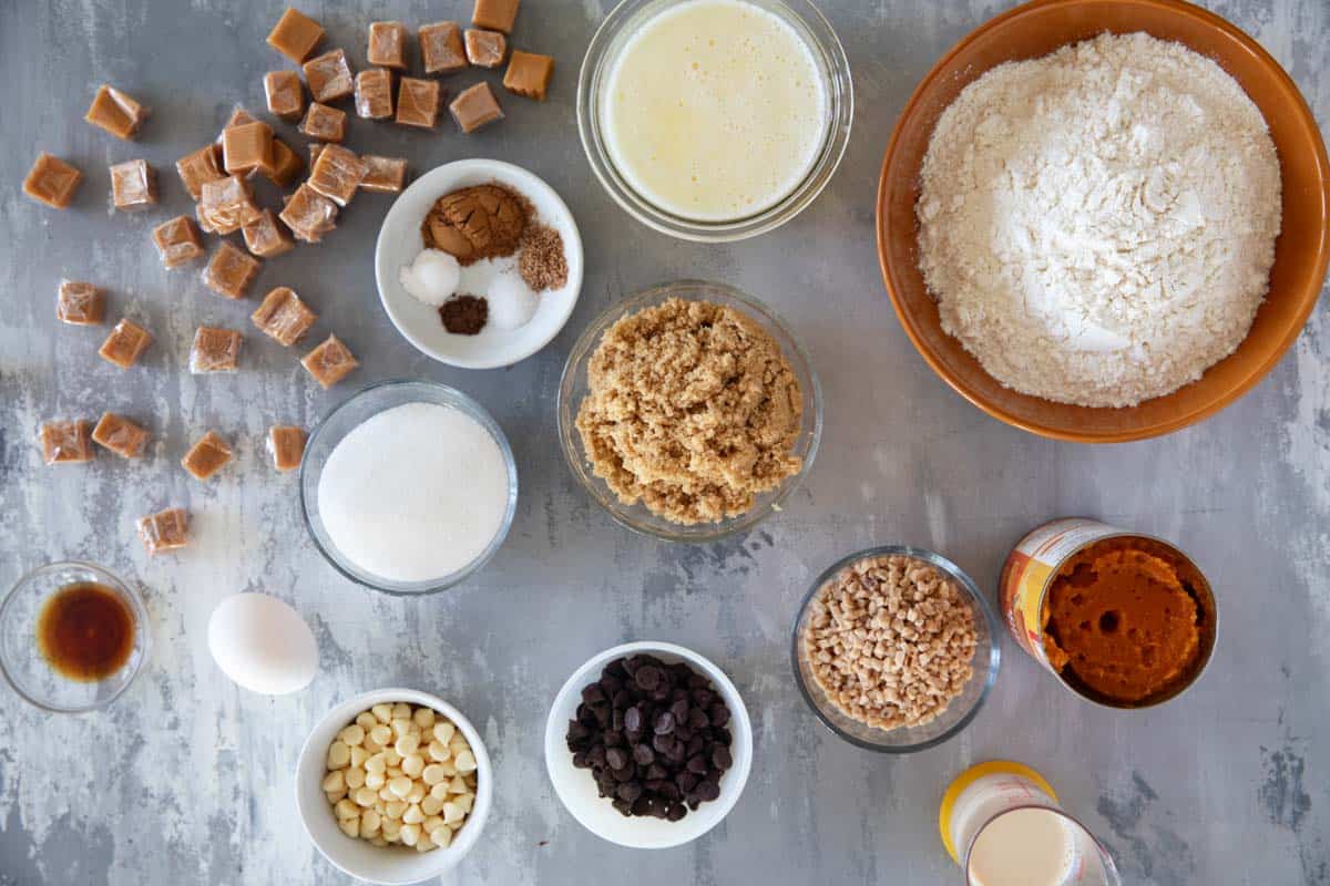 Ingredients for Loaded Carmel Pumpkin Blondies.