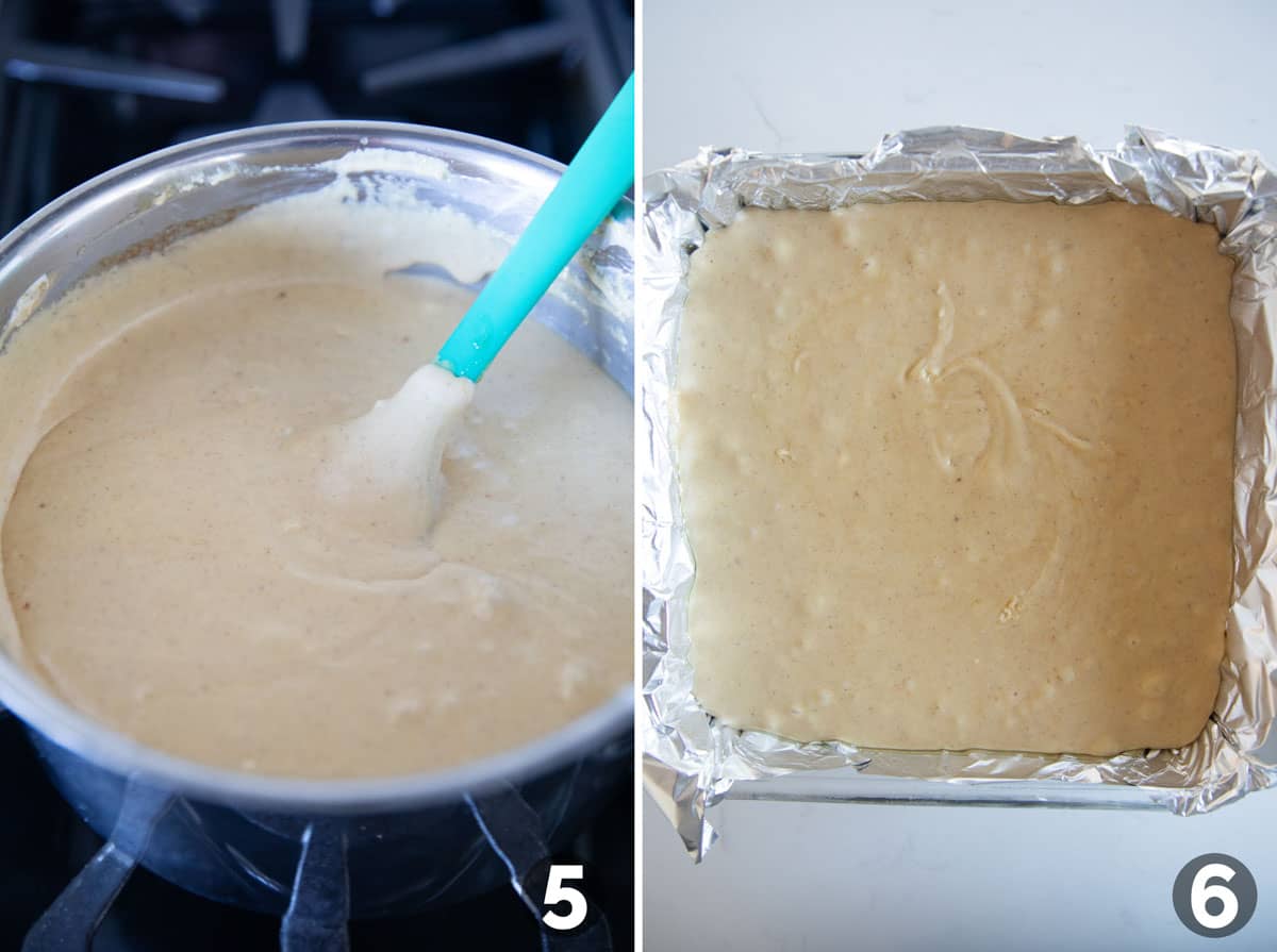 Making pumpkin fudge and pouring into baking dish to set up.