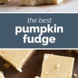 Pumpkin Fudge collage with text bar in the middle.