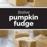 Pumpkin Fudge collage with text bar in the middle.