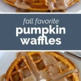 Pumpkin Waffles collage with text bar in the middle.