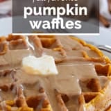 Pumpkin Waffles with text overlay.