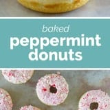 Baked Peppermint Donuts collage with text bar in the middle.