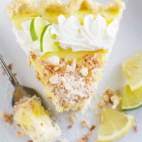 Top view of Caribbean Truffle pie with a bite taken from it.