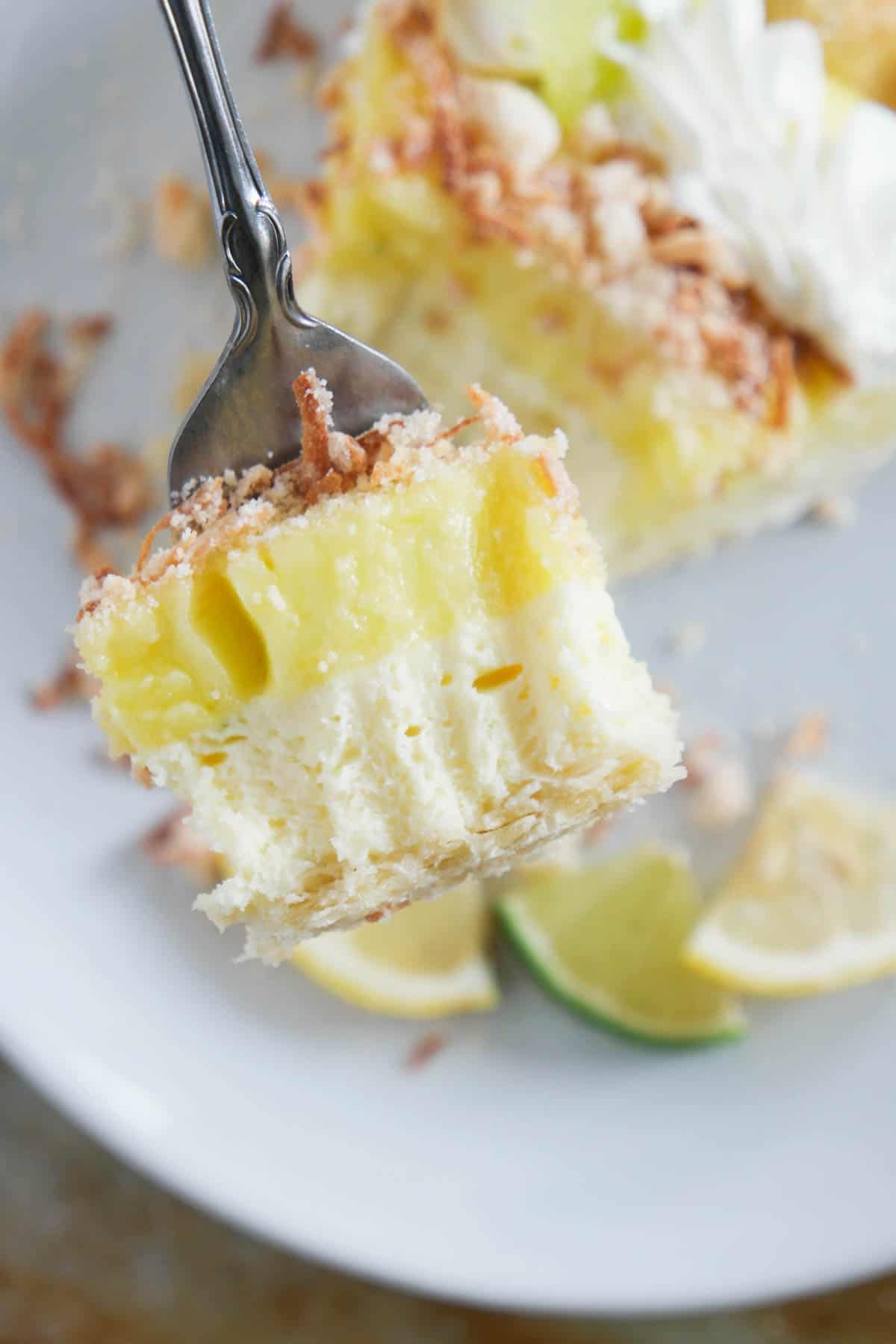 Bite of Caribbean Truffle Pie on a fork.