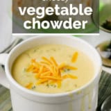 Cheesy Vegetable Chowder with text overlay.