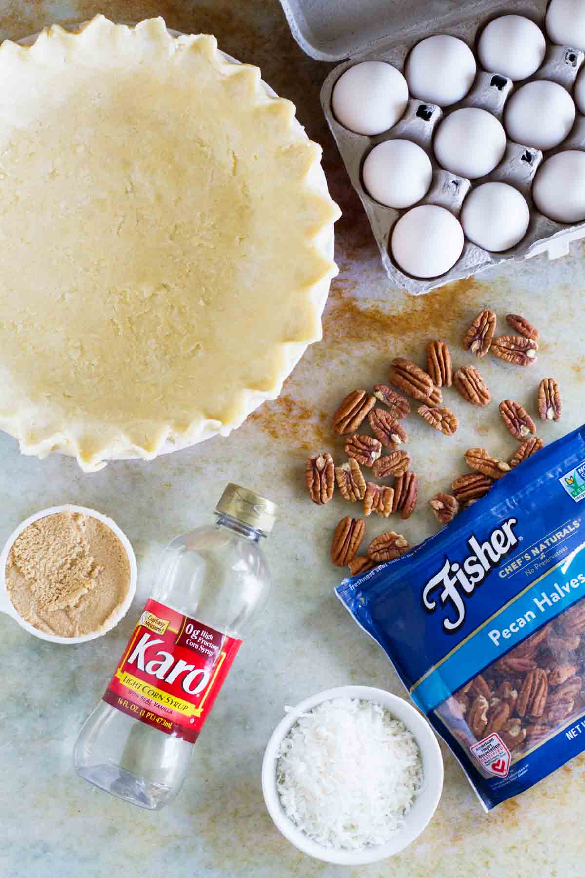 Ingredients for Coconut Pecan Pie.