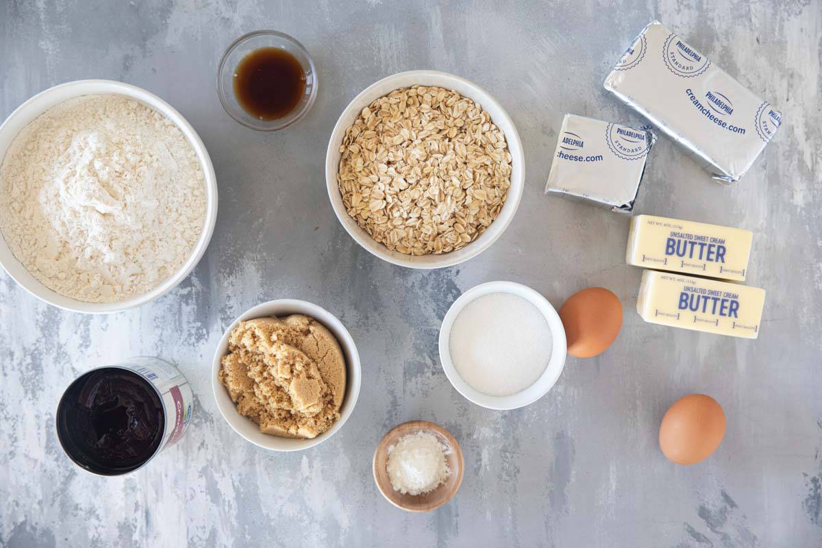 Ingredients to make Cranberry Cheesecake Bars.