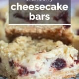 Cranberry Cheesecake Bars with text overlay.