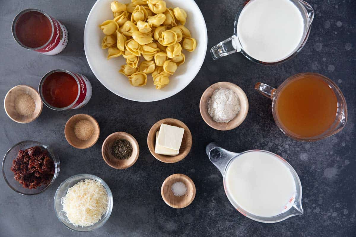 Ingredients for Creamy Tortellini Soup.