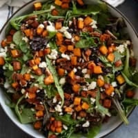 Fall Harvest Salad with roasted butternut squash and apple cider vinegar vinaigrette.