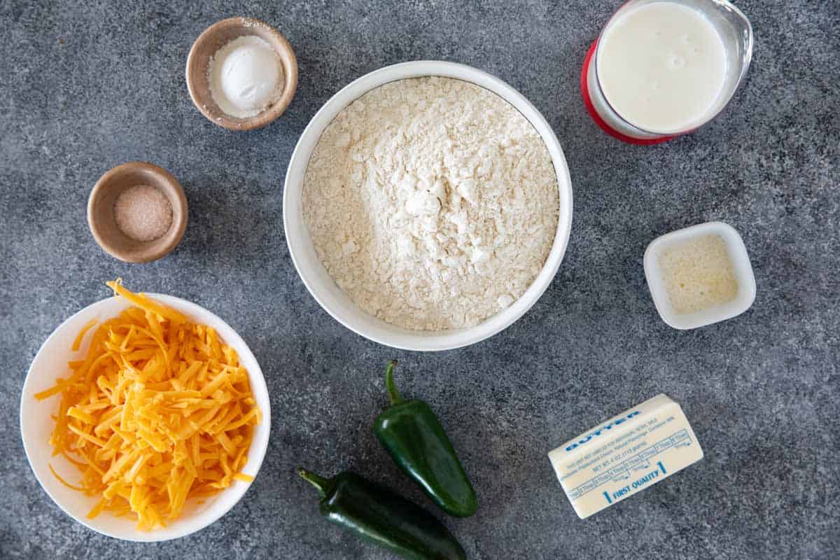 Ingredients for Jalapeno Cheddar Biscuits